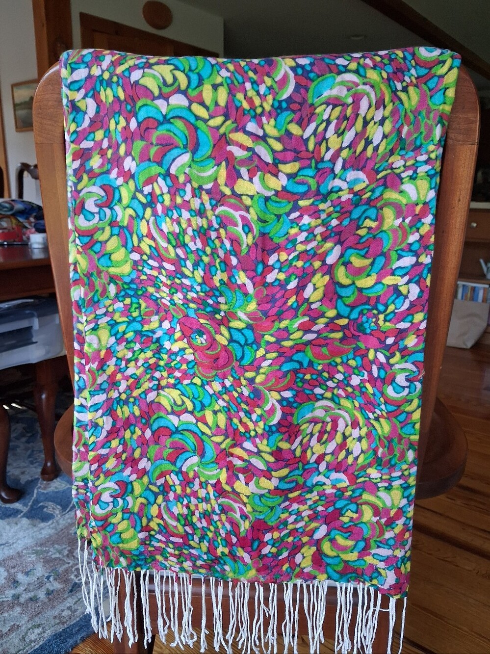 Lilly Pulitzer Murfee Scarf Multi "Booty Caw" Silk/cashmere EUC